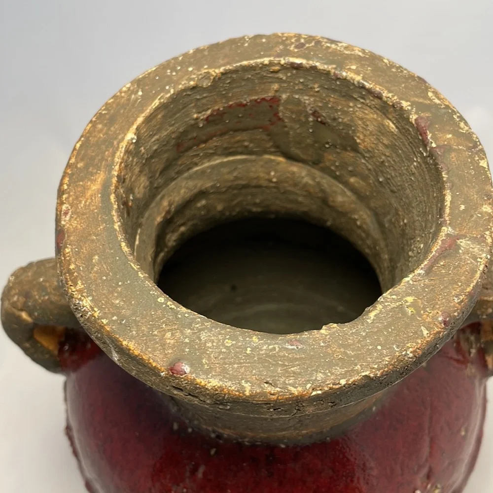 Vintage Red Glazed Pottery Amphora Vase 12” Rustic Tuscan Two Handle Urn